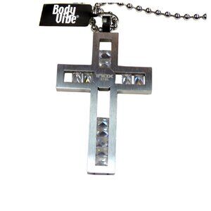 Inox Stainless Steel Polished Cross Pendant with CZ Accents